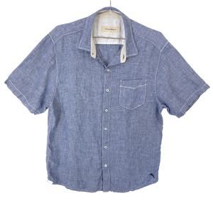 Tommy Bahama Shirt Mens M Blue 100% Linen Canvas Short Sleeve Button Up Casual